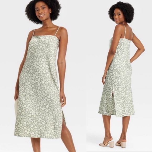 A New Day by Target Women Satin Floral Slit Dress Mint green Medium - Picture 1 of 9